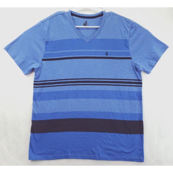 Volcom Other - Volcom T-Shirt Mens XL Blue Black Striped Cotton V-Neck Pullover Classic Tee